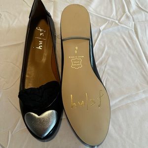 French Sole Shoes FSNY Black Flats Silver Hearts